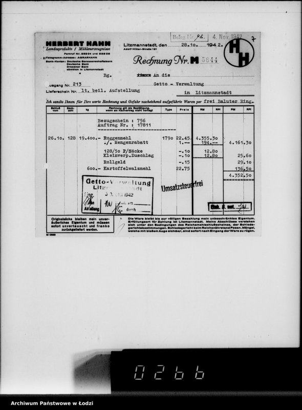 Obraz 11 z jednostki "Aufträge, [Lieferscheinen und Rechnungen] 17811-17860 [Dostawa żywności do Getta]"