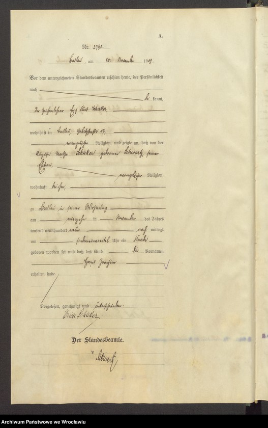 image.from.unit.number "Geburts-Haupt-Register Breslau IV 1909 Band 8"