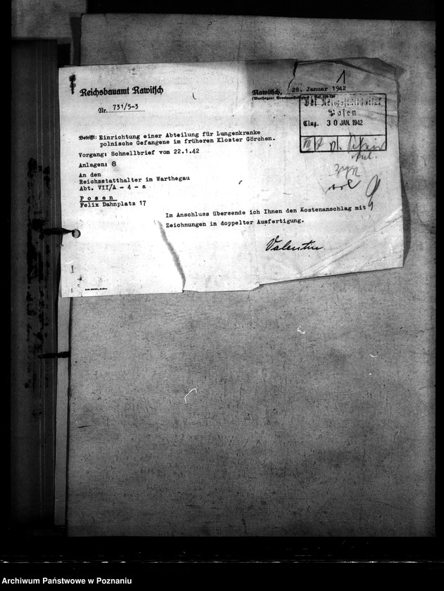 Obraz 5 z jednostki "Einrichtung einer Tbc - Abteilung für lungenkranke, polnische Strafgefangene im früheren Kloster Görchen (Miejska Górka)"
