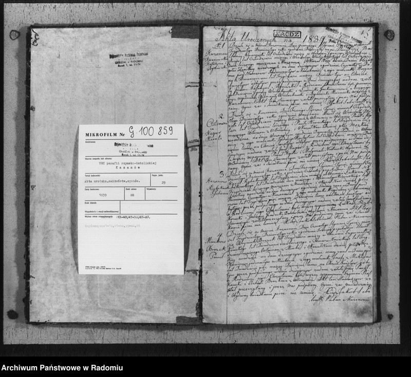 image.from.unit.number "Duplikat urodzonych, zaślubionych i zmarłych aktów połączonych religijno cywilnych gminy i parafii Kazanów na rok 1839"