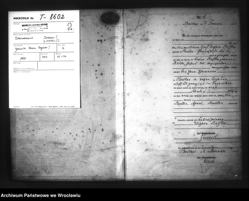 Obraz 3 z jednostki "Geburts-Neben-Register Breslau I 1875 Band 1"