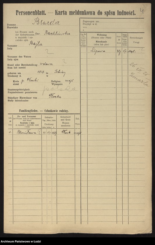 Obraz 6 z jednostki "[Spis ludności Łodzi] Bruzda - Brzeziner"