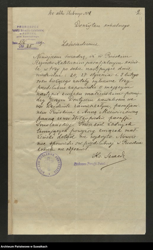 image.from.unit.number "Dokumenty Do aktów zaślubionych Smolańskiej R.K. Paraji za 1929 rok"