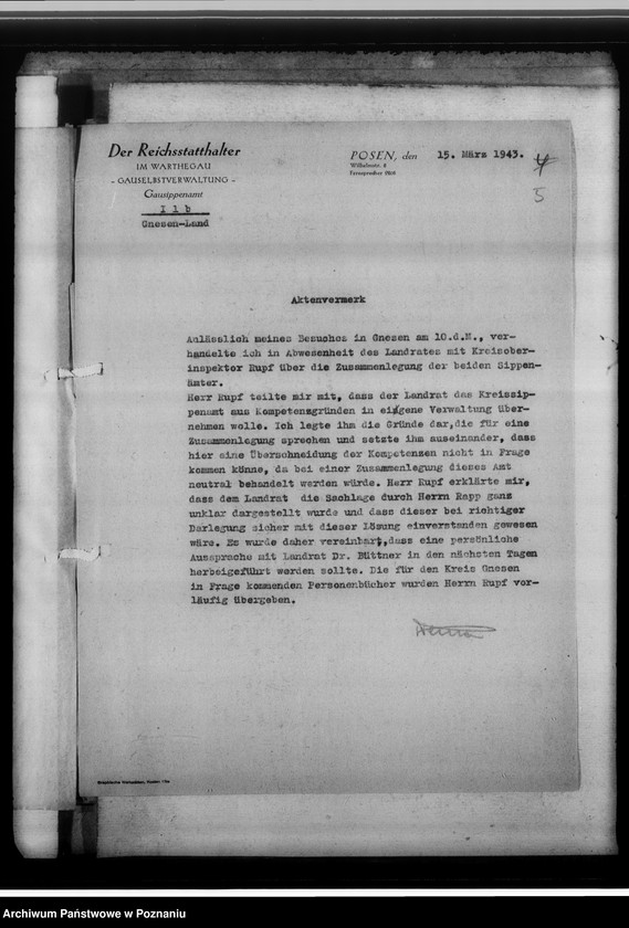 Obraz 9 z jednostki "[Korespondencja w sprawach organizacyjnych, sprawozdanie z działalności] Kreissippenamt Gnesen [Gniezno]"