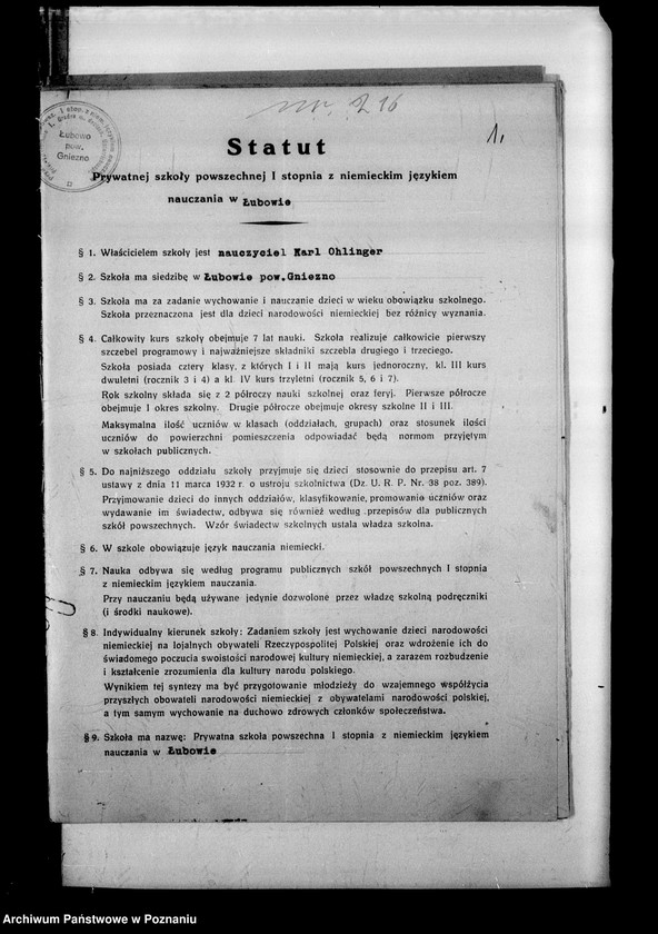 Obraz 4 z jednostki "Prywatna Szkoła Powszechna z niemieckim językiem nauczania w Łubowie powiat Gniezno"