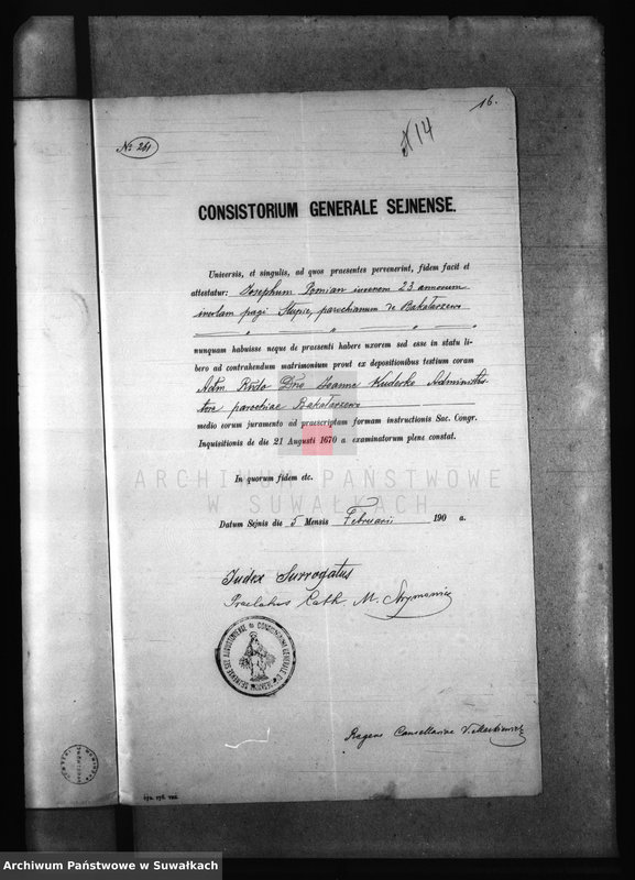 image.from.unit.number "Dokumenty k aktam o brakosočetavšichsja po Bakalarževskomu Rimsko- Katoličeskomu prichodu za 1903 god"