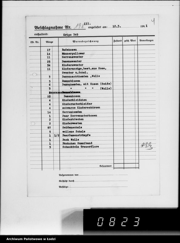 Obraz 8 z jednostki "Kripo.Unterlagen 1-199 [Kartoteka skonfiskowanego majątku ruchomego u Żydów]"