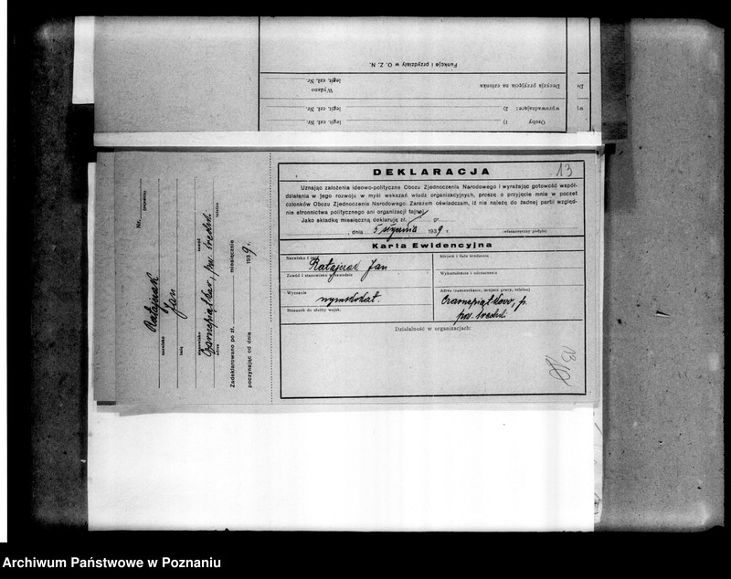 Obraz 12 z jednostki "Korespondencja w sprawach organizacyjno-personalnych Obozu Zjednoczenia Narodowego - podanie w sprawie poparcia, opinii, zaproszenia i powiadomienia o zebraniach, deklaracje"