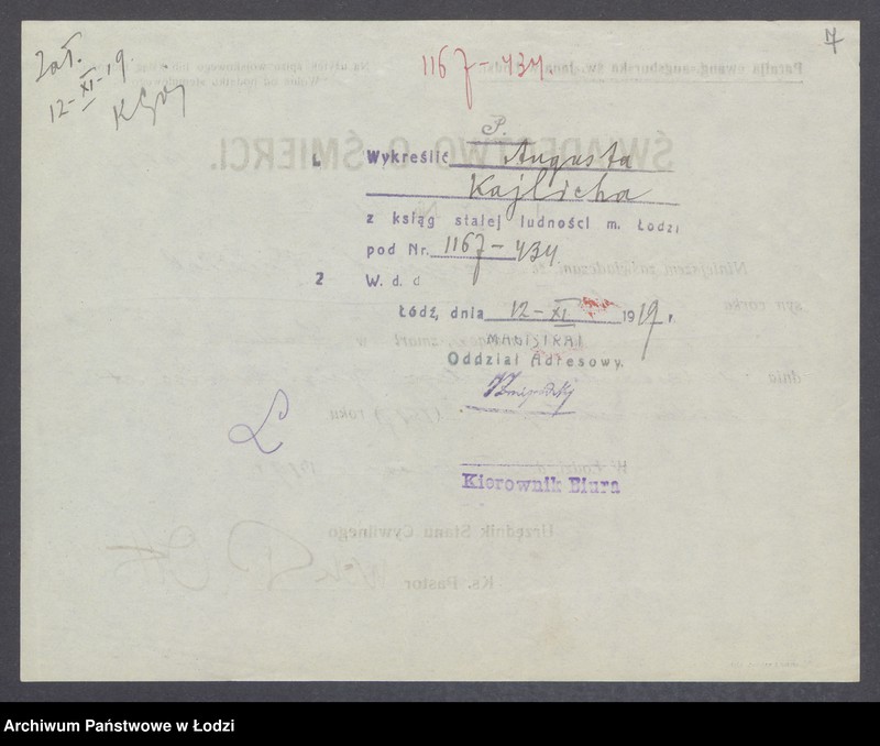 Obraz 9 z jednostki "Dowody metrykalne stałych mieszkańców m. Łodzi nr domu 1167-1168"