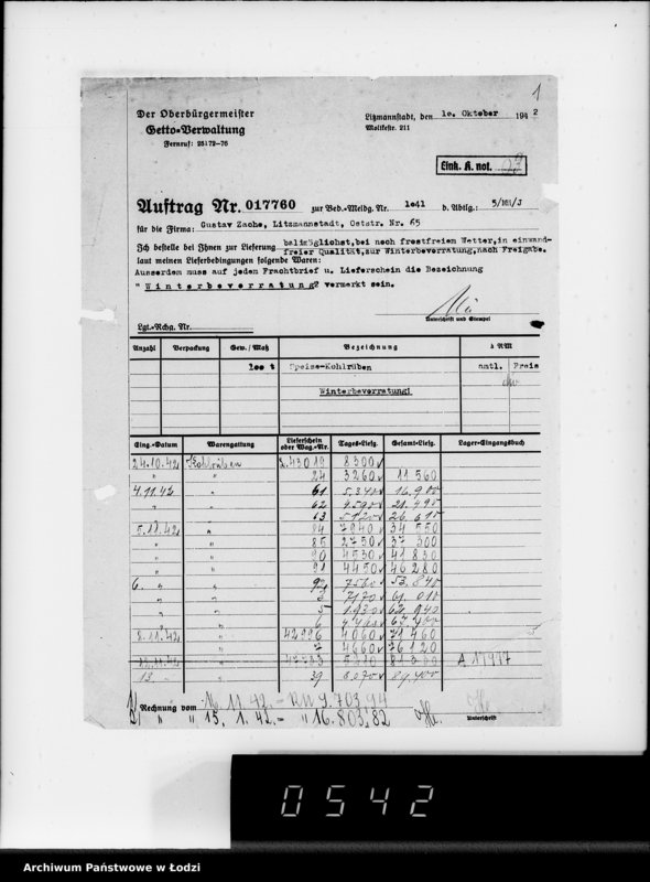 Obraz 5 z jednostki "Lebensmitteleinkauf. Aufträge, [Lieferscheinen und Rechnungen] 17726-17760 [Dostawa jarzyn do Getta]"