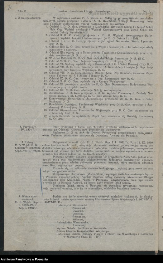 Obraz 4 z jednostki "/Rozkazy Dowództwa Okręgu Generalnego w Poznaniu/, nr 1-6."