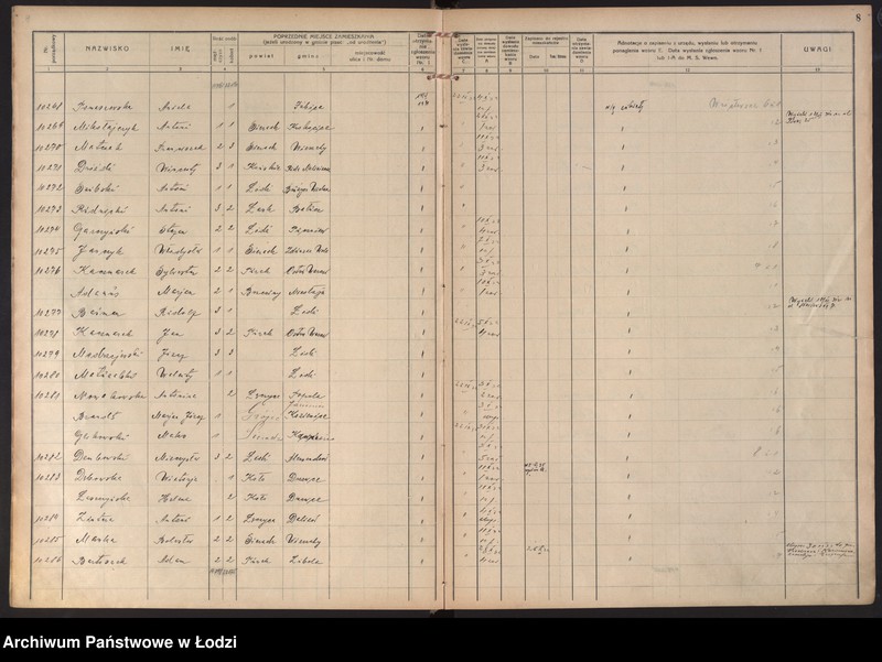 image.from.unit.number "Księga kontroli ruchu ludności (rejestr osób przybywających do gminy) Łódź, komisariat I, t. IV, nr 10158-11736"