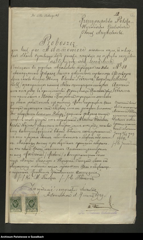 image.from.unit.number "Dokumenty Do aktów zaślubionych Smolańskiej R.K. Paraji za 1929 rok"