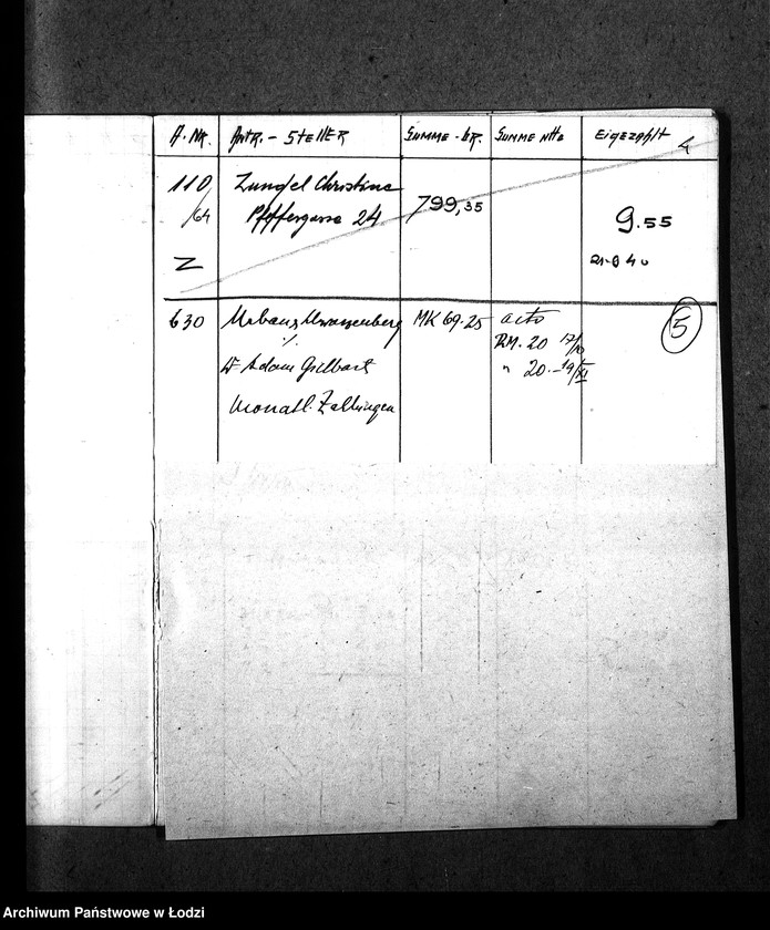 Obraz 8 z jednostki "[Spis obywateli polskich i niemieckich domagających się wypłaty komornego z ich domów znajdujących się w getcie]"