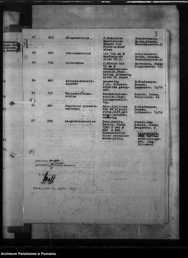 Obraz 6 z jednostki "Maschinenausgleich - freie und umgesetzte Maschinen. Werkzeugmaschinen. Rüstungsinspektion."