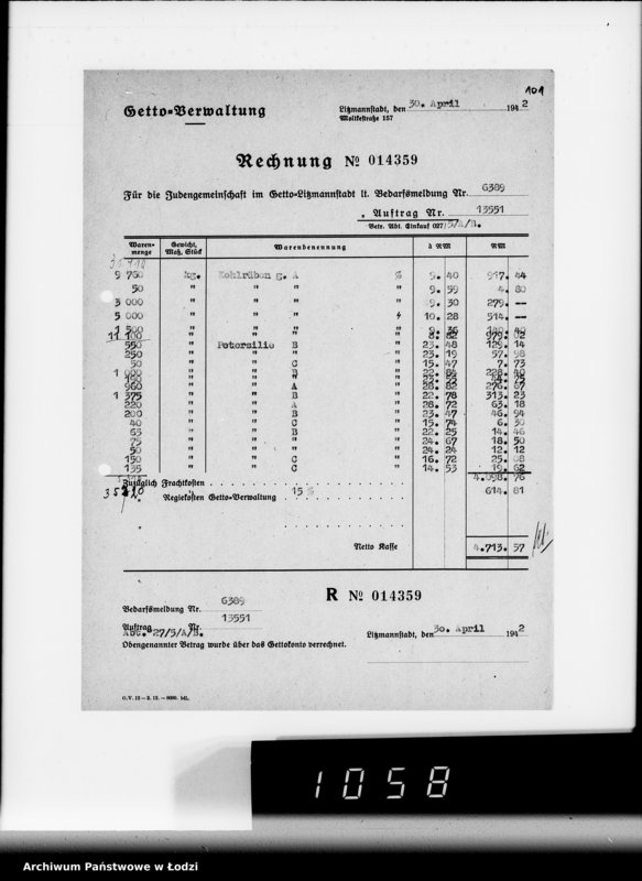 Obraz 20 z jednostki "Aufträge, [Lieferscheinen und Rechnungen] 13541-13600"