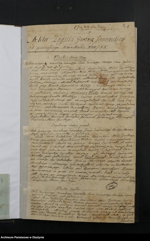 image.from.unit.number "Akta Zeyscia Gminy Janowskiey w Departamencie Płockim Powiecie Przasnyskim Spisane 1810/11"