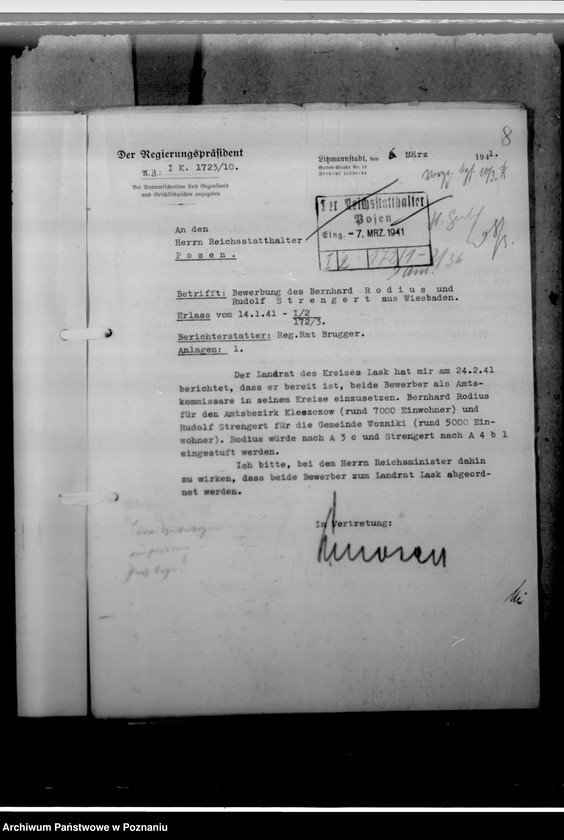 Obraz 12 z jednostki "Strengert, Rudolf und Rodius, Bernhard - Bewerbung als Amtskommissar"