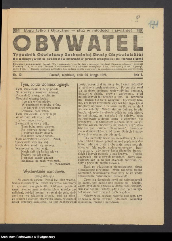 Obraz 11 z jednostki "[Druki wydawane przez Komendę Główną Zachodniej Straży Obywatelskiej w Poznaniu]"