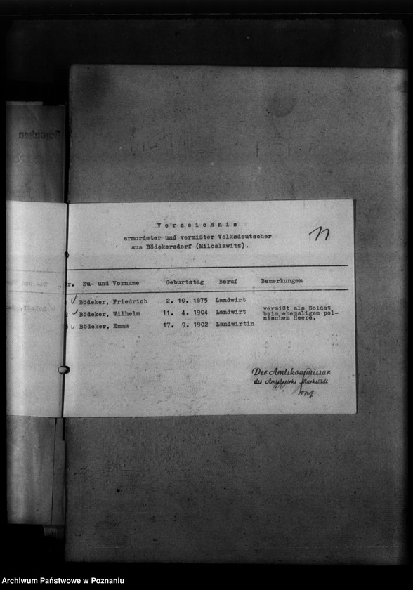 Obraz 15 z jednostki "Kreis Wongrowitz (Wągrowiec). Wykazy miejscowych Niemców, którzy zginęli w 1939 roku - korespondecja"