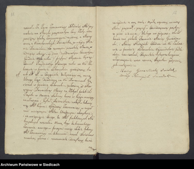 Obraz 11 z jednostki "Akta dobrej woli przez Antoniego Roguskiego Rejenta Powiatu Łukowskiego przyjęte w roku 1837 [akta notarialne od nr 1 do nr 211]"