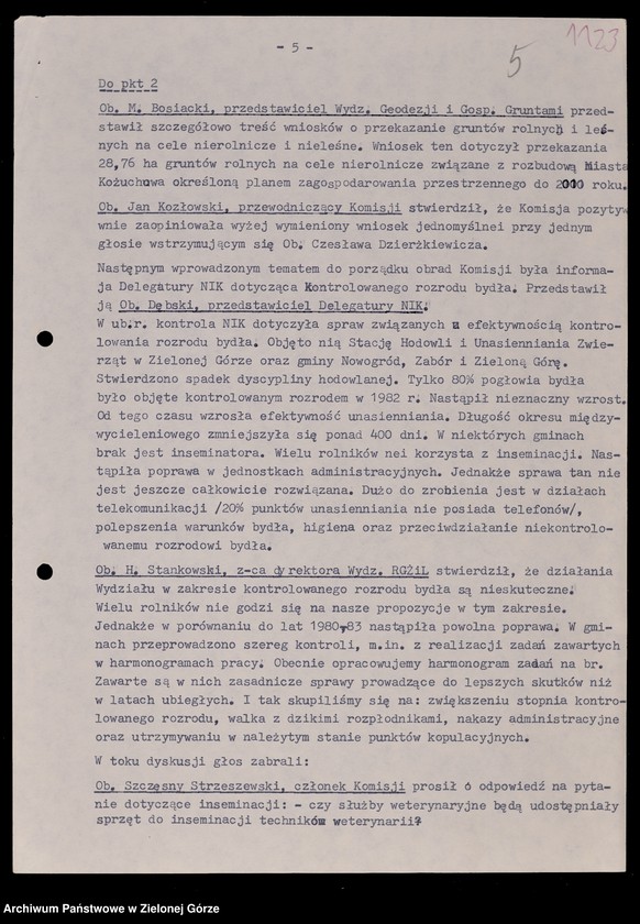 Obraz 8 z jednostki "Protokóły z posiedzeń Komisji Rolnictwa, Gospodarki Żywnościowej i Leśnictwa Wojewódzkiej Rady Narodowej w Zielonej Górze; Nr 1 - 8"