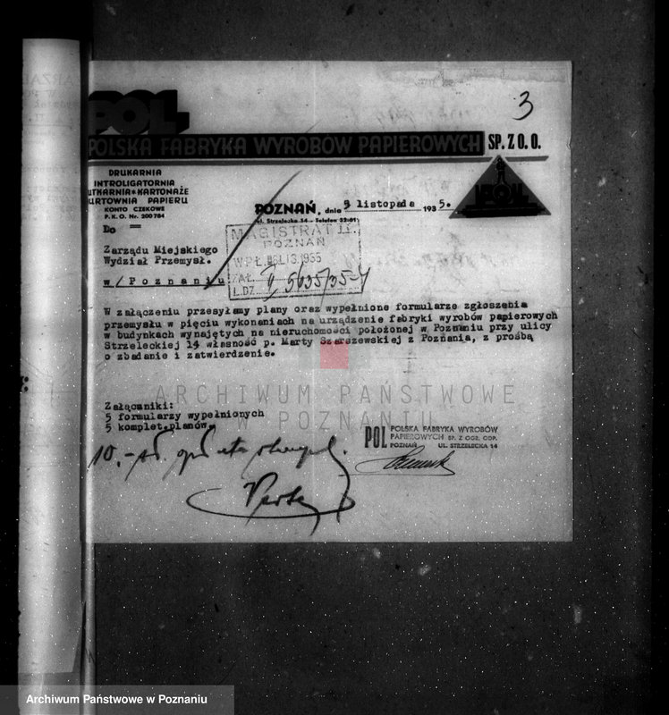 Obraz 7 z jednostki "Zatwierdzenie zakładu przemysłowego /fabryki wyrobów papierniczych firmy "Pol" w Poznaniu"