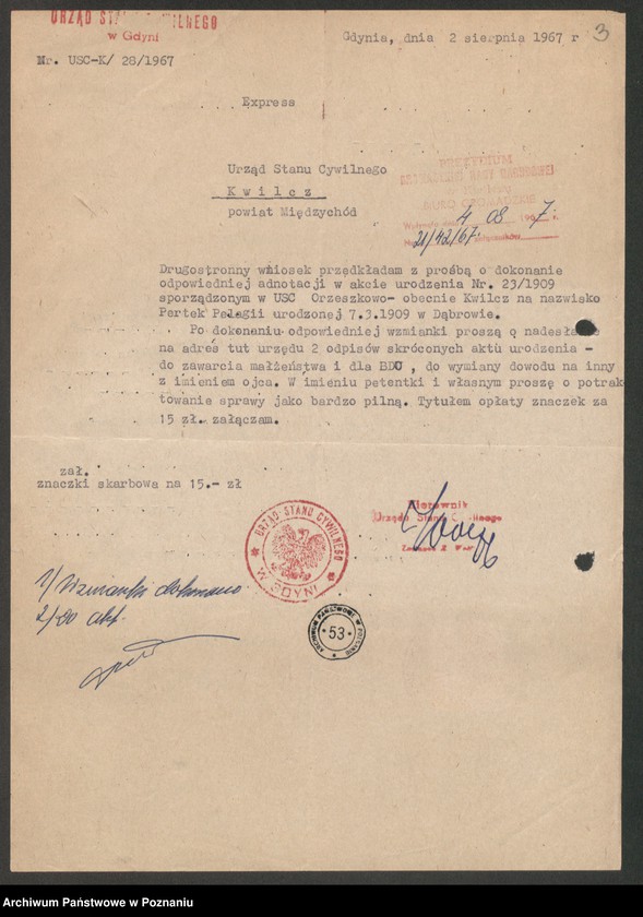 Obraz 6 z jednostki "Akta zbiorowe rejestracji stanu cywilnego do księgi urodzeń z roku 1909"