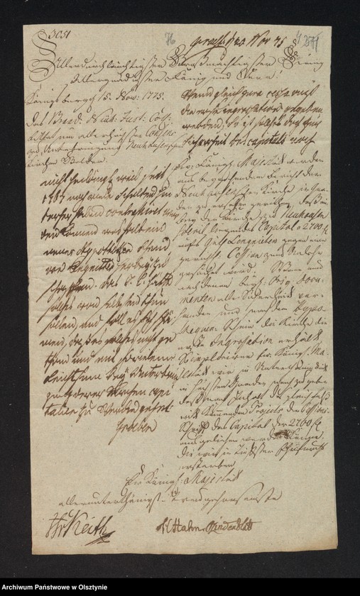 image.from.unit.number "In S. [Sachen] der Freytagschen Vormündern. Wegen eines nachgesuchten Capitals von 2700 f aus der Neuhausenschen Kirchen Caße"