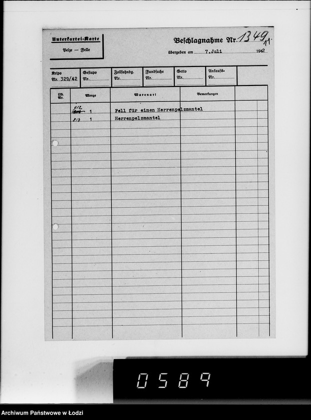 Obraz 15 z jednostki "Kripo. Kartei-Karten Beschlagnahme Nr.968-1397"