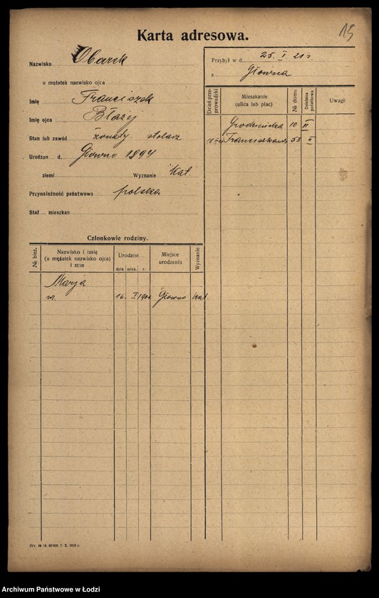 Obraz 17 z jednostki "[Spis ludności Łodzi] Obalska-Ochocki"