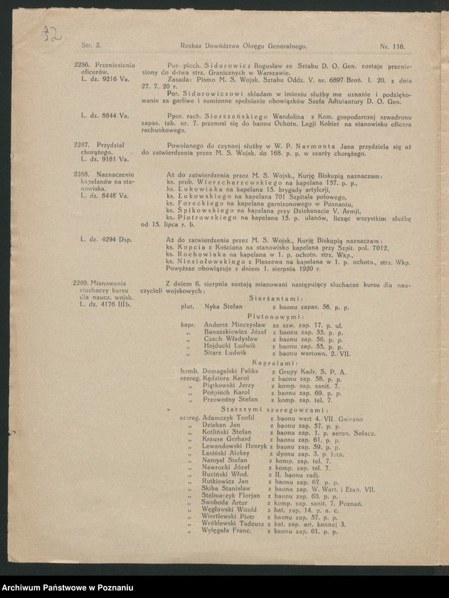 Obraz z jednostki "/Rozkazy Dowództwa Okręgu Generalnego w Poznaniu/, nr 116-140."