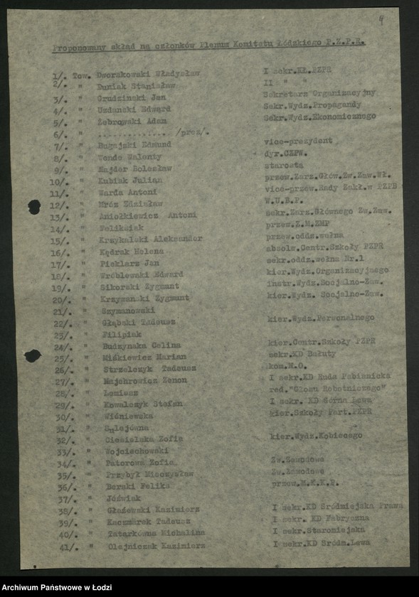 Obraz 10 z jednostki "Propozycje PPR i PPS w sprawie kierownictwa łódzkiej organizacji PZPR; [wykazy i charakterystyki kandydatów]"