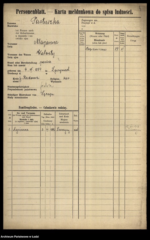 Obraz 6 z jednostki "[Spis ludności Łodzi] Pastuszewski-Patron"