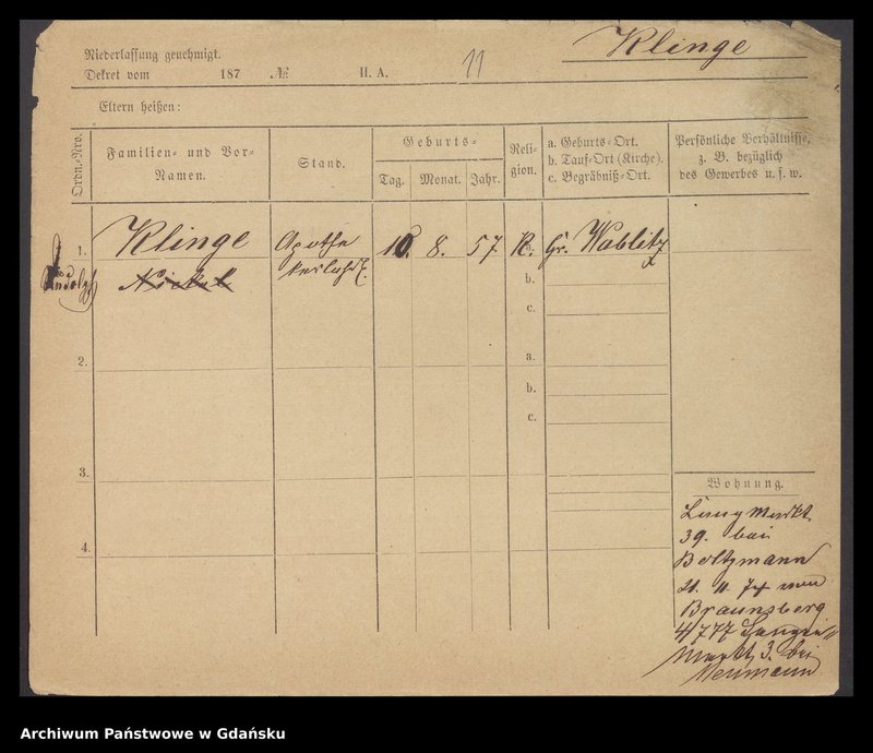 image.from.unit.number "Karty meldunkowe: Klinge - Klinkosch"