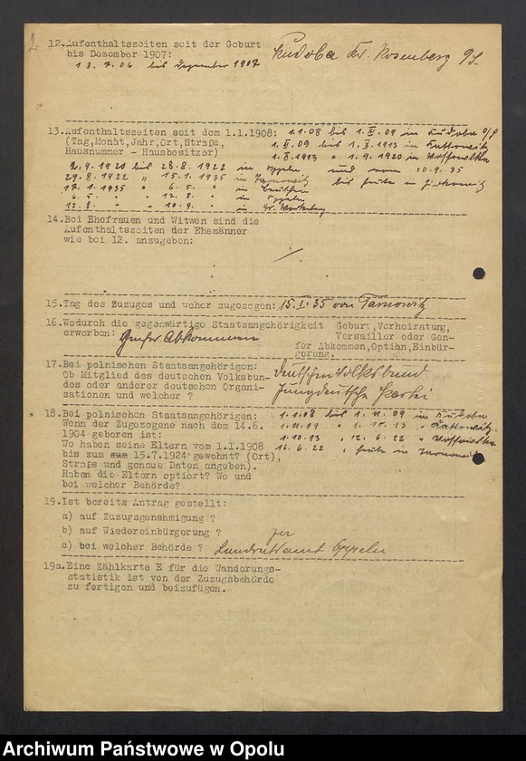 Obraz 4 z jednostki "[Zezwolenie na pobyt - Heinrich Warzecha, ur. 13. 07. 1906 Kudoba pow. oleski]"