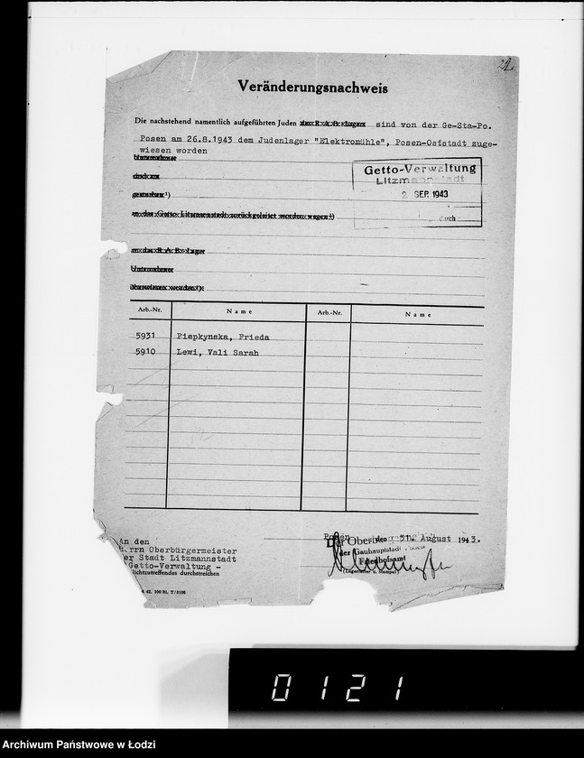 Obraz 6 z jednostki "Sonderkonto 12300. Arbeitsamt Posen Judenlager des Oberbürgermeisters von Posen"