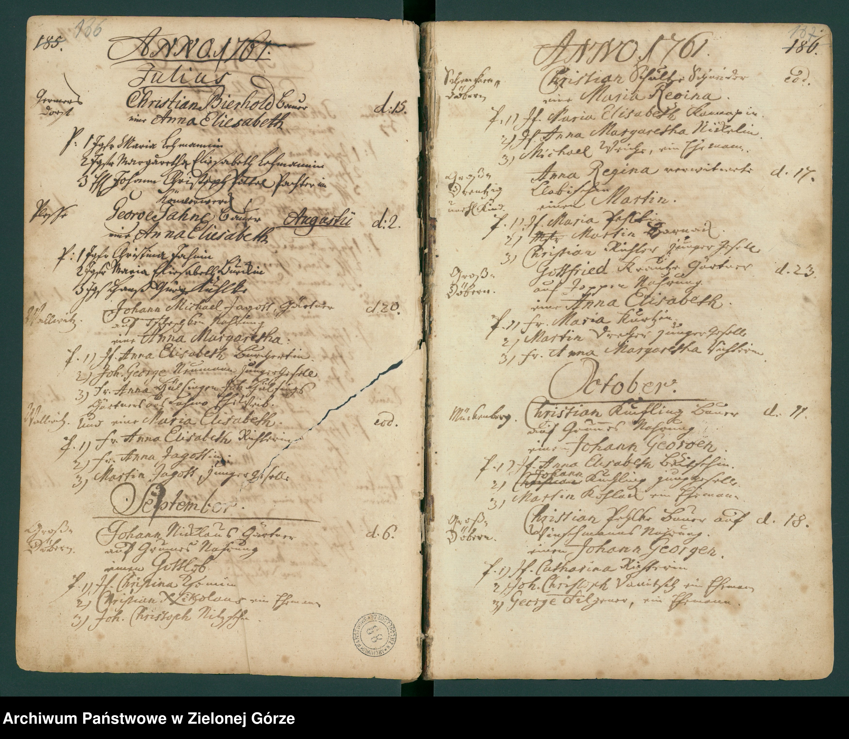 Skan z jednostki: Kirchebuch Register der in der Gubener Klosterparochie von 1737-1785 Geborner und Getaufen