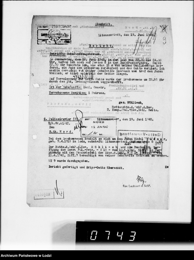 Obraz 14 z jednostki "Berichte der Polizei und Kripo [o zastrzeleniu Żydów uciekających z Getta i zatrzymaniu przemytników]"