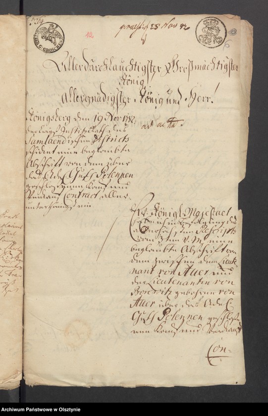 image.from.unit.number "In S. [Sachen] des Friedrichs Ernst Boguslav von Auer den Verkauff seines Guths Pollennen an seine Schwester Maria Charlotta Dorothea von Auer verehelichte von Borewitz"