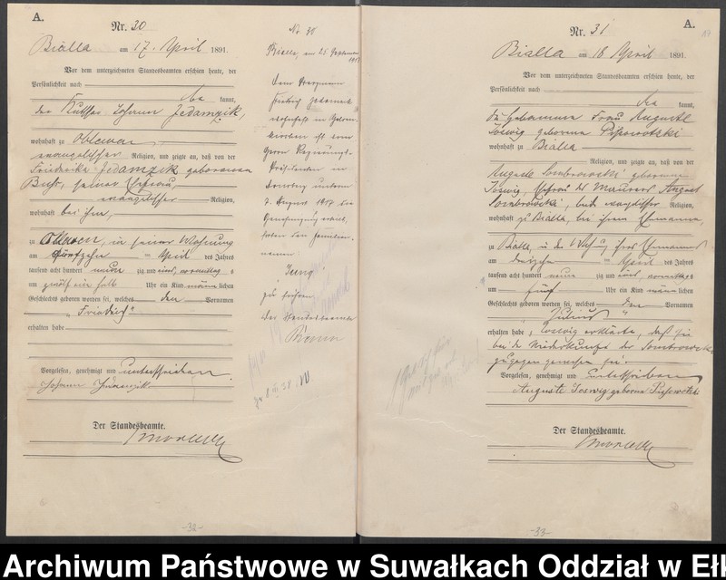 image.from.unit.number "Geburts-Haupt-Register des Königlichen Preussischen Standes-Amtes Bialla Kreis Johannisburg"