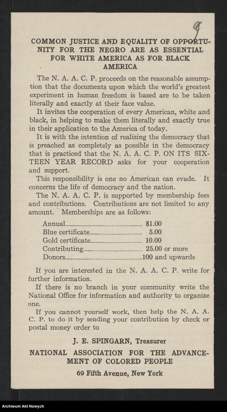 Obraz 11 z jednostki "National Association for the Advancement of Colored People (New York); Załączniki: prospekt; L.1"