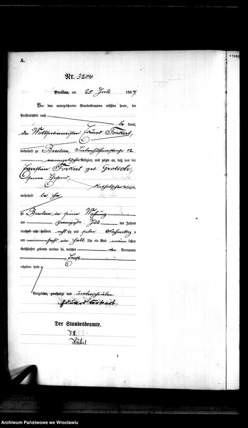 image.from.unit.number "Geburts-Haupt-Register Breslau II 1887 Band 9"