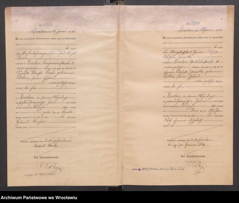 image.from.unit.number "Geburts Neben Register Standesamt Breslau III 1913 Band 7"