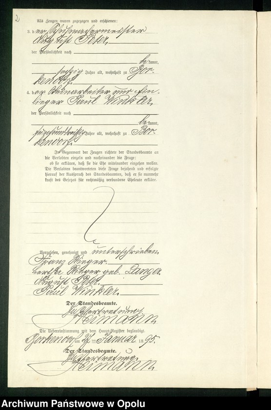 Obraz 6 z jednostki "Heiraths-Neben-Register des Standesamts Borkendorf pro 1895"
