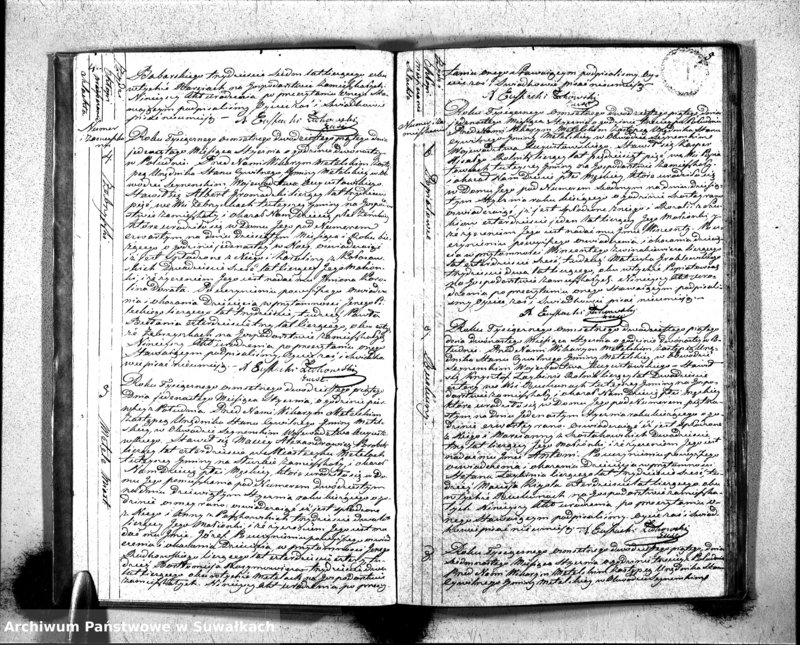 Obraz 4 z jednostki "Księga Aktów Urodzenia Urzędnika Stanu Cywilnego Gminy Metelskiey Pttu Seyneńskiego Wttwa Augustowskiego Od dnia 1- go Stycznia Tysiąc Osimset dwudziestego piątego roku 1825"