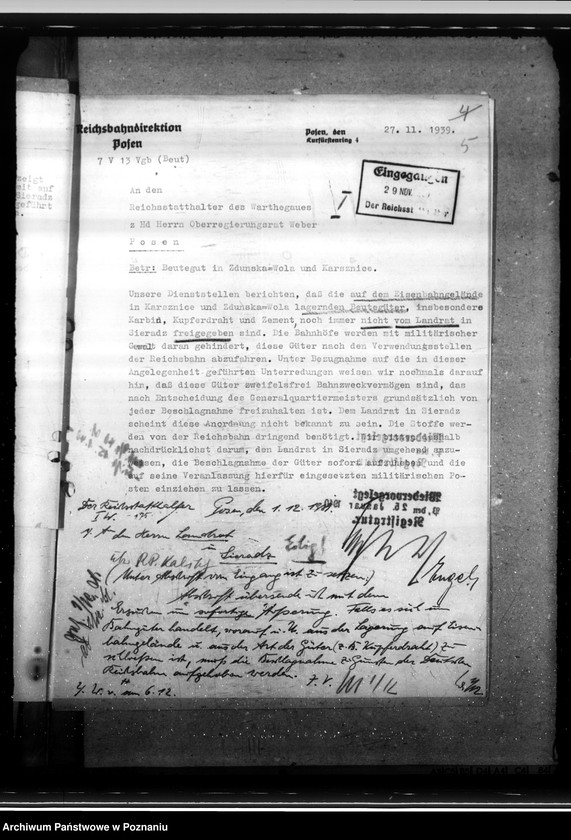 Obraz 9 z jednostki "Berichte das Landrats des Kreises Sieradz über die Einwohnerzahl von zduńska Wola und die Beutegüter auf dem Eisenbahngelünde in Karsznice und Zduńska Wola"