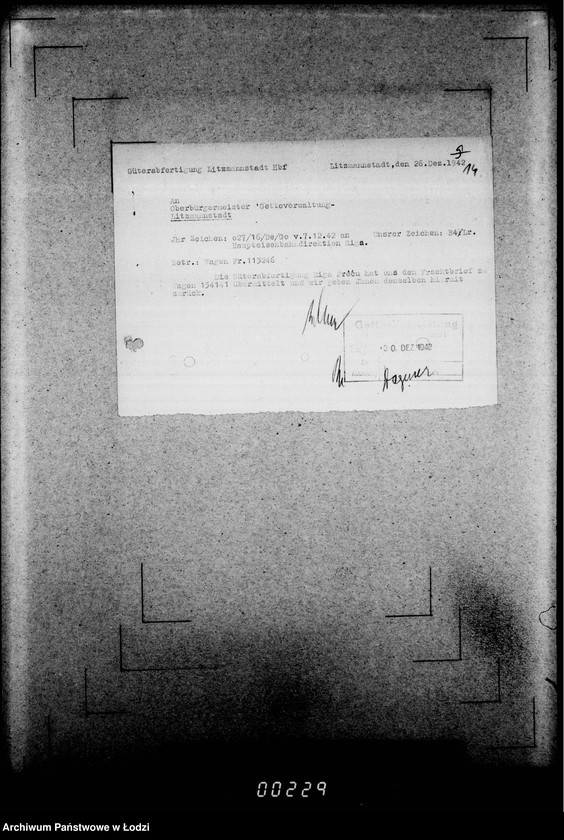 Obraz 18 z jednostki "Frachtbriefe [Kolejowe listy przewozowe różnych towarów do Getta w Łodzi]"