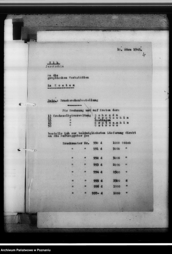 Obraz 8 z jednostki "[Korespondencja w sprawach organizacyjnych, sprawozdanie z działalności Kreissippenamt w Jarocine]"