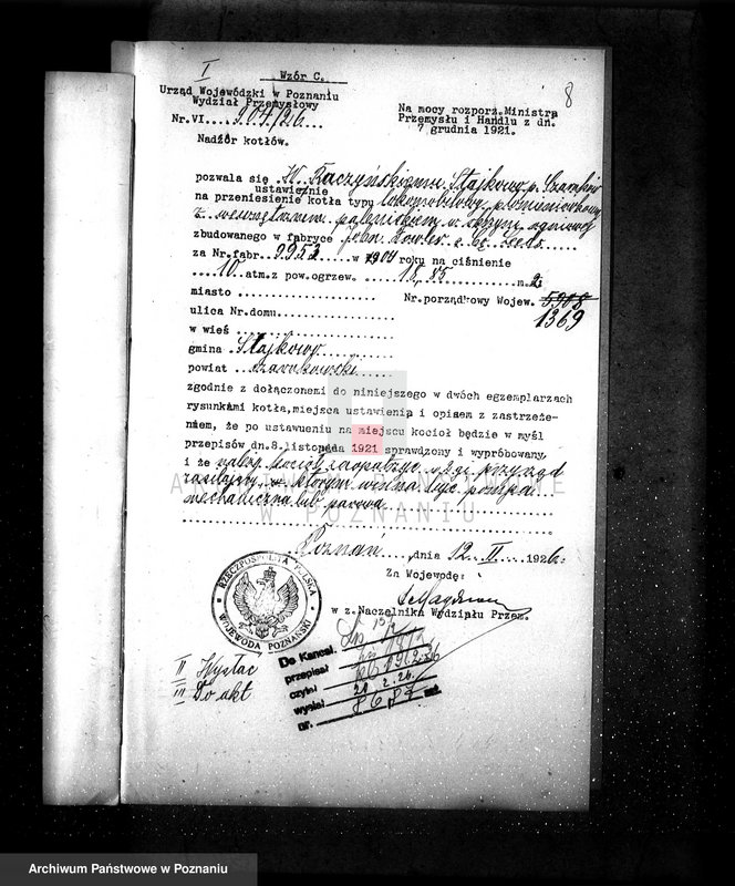 Obraz 13 z jednostki "Suszarnia płatków ziemniaczanych W. Raczyńskiego w Stajkowie pow. czarnkowski kocioł nr woj. 1369"